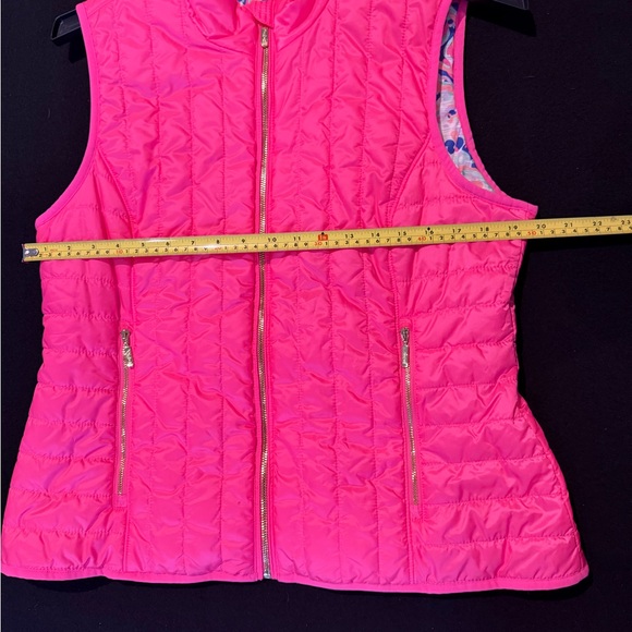 Lilly Pulitzer Skylar Flamingo Pink Vest Jacket  Gold Zippers Womans XL - Picture 5 of 8